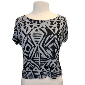 Forever 21 Tribal Grey Black Loose Crop Top Shirt S
